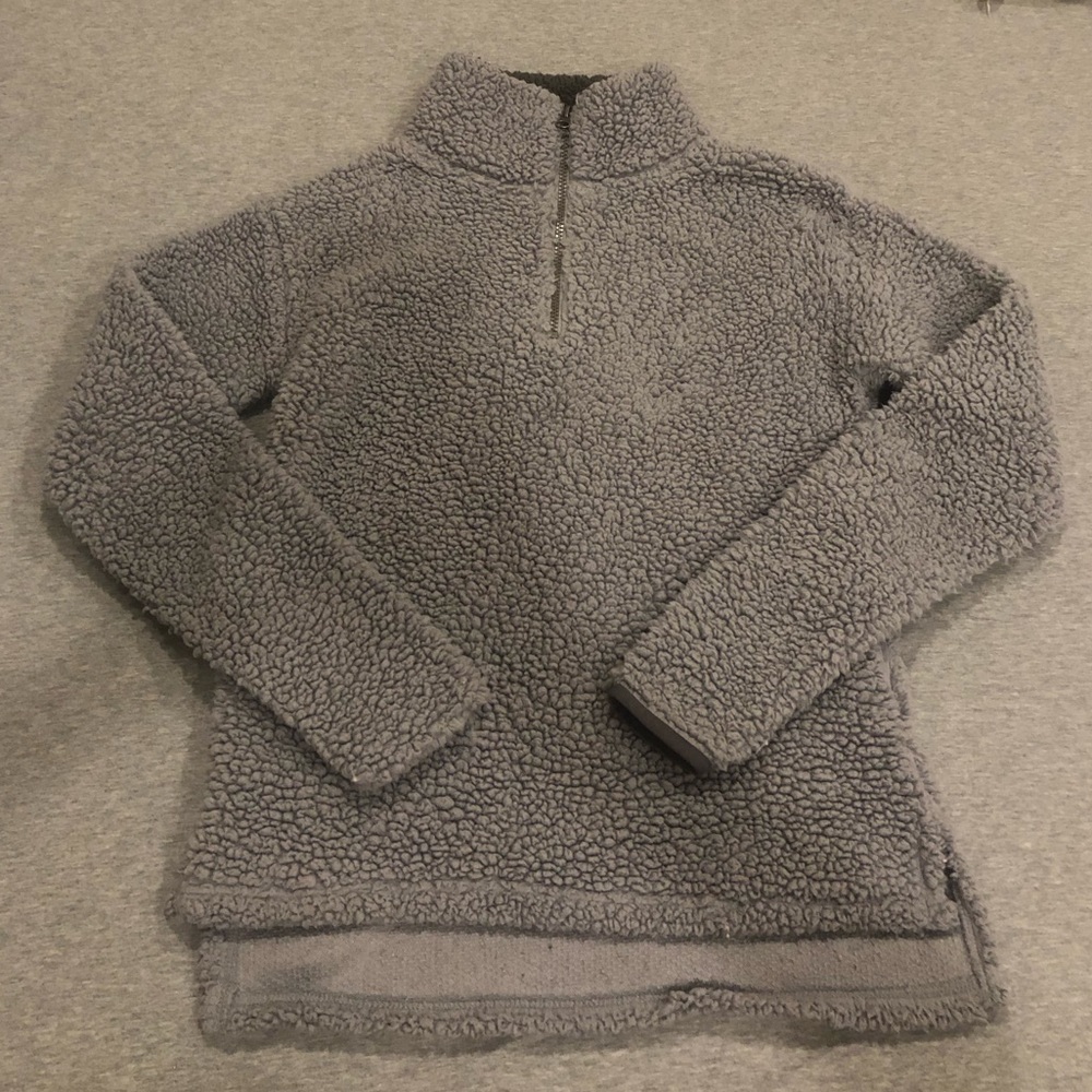 Gray Fuzzy Comfy Zip Up Sherpa - Picture 2 of 5